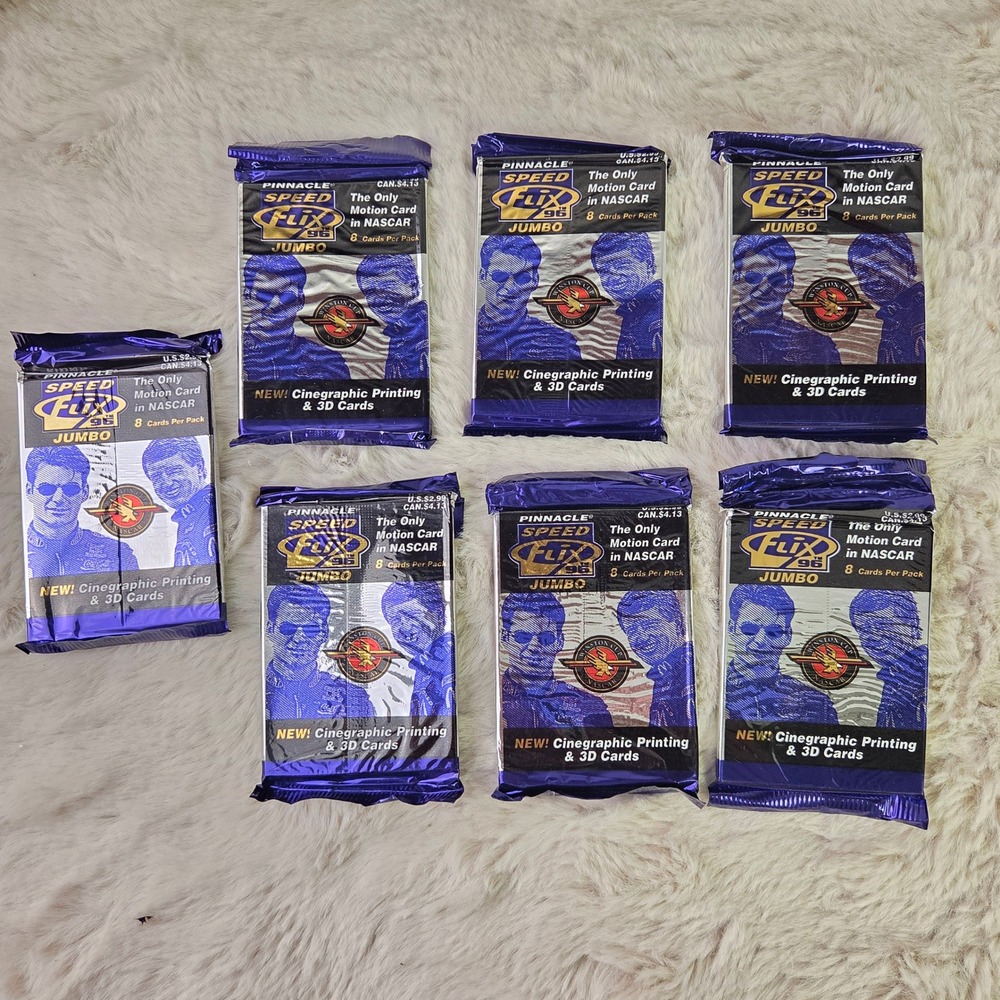7 Sealed Jumbo Packs 1996 Pinnacle Speed Flix NASCAR 3D Motion Cards